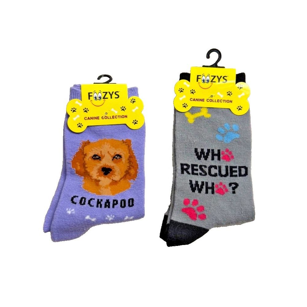 Foozys Women's Novelty Dog Socks 2 Pair Set; COCKAPOO/RESCUE; Sock Size 9-11